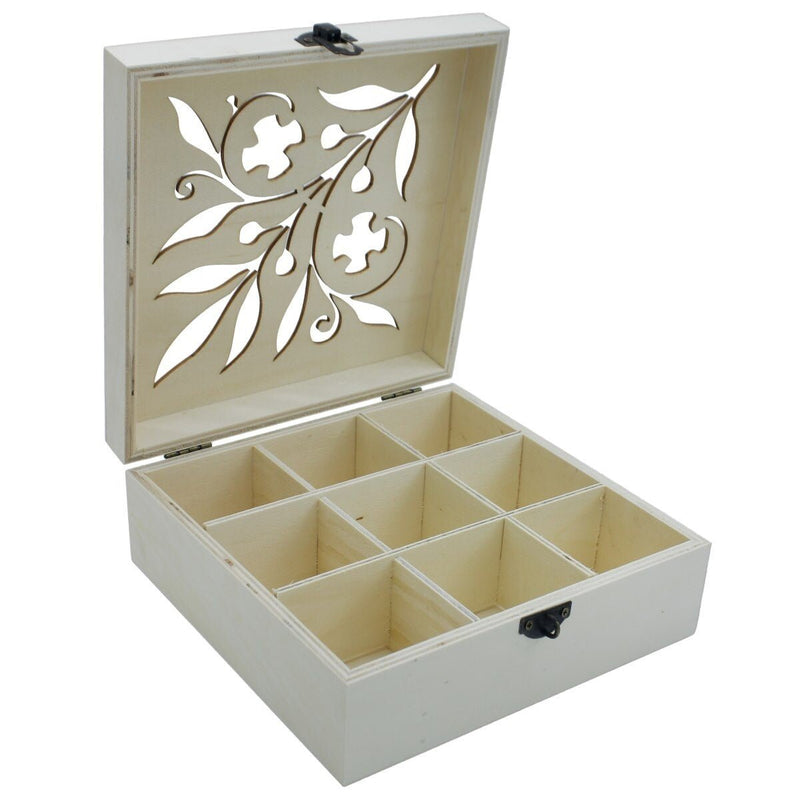 Wooden Empty Box Leaf Design 1pcs (7.5x7.5x3) Inch (WEB2019) | Reliance Fine Art |Moulds & Surfaces for Resin and Fluid ArtResin and Fluid Art