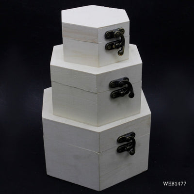 Wooden Empty Box Set of 3 Hexagon (5.5x5.5x3.5) cms (WEB1477) | Reliance Fine Art |Moulds & Surfaces for Resin and Fluid ArtResin and Fluid Art