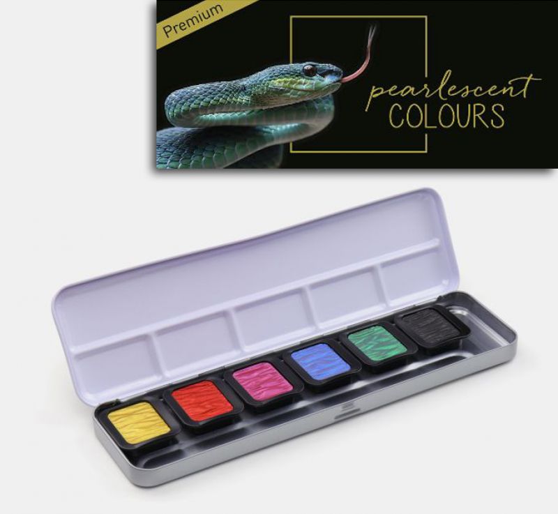 FINETEC 6 Pearlescent Artist Mica Water Colours "High Chroma" (F7002S)